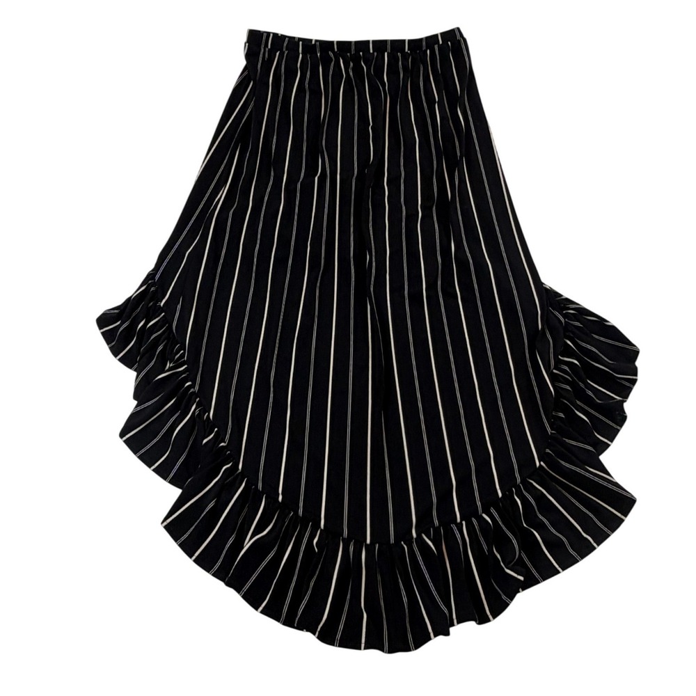 Express Black White Striped High-Low Ruffle Hem Elastic Waist Skirt Women's M - Picture 3 of 4